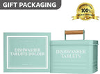 Calindiana Modern Farmhouse Metal Dishwasher Pods Container with Lid for Kitchen Organization and Storage, Kitchen Essentials Decor Accessories, Dishwasher Pods Holder, Mint