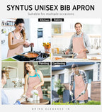 Syntus Apron for Men Women, Adjustable Cooking Kitchen Chef Aprons with 2 Pockets, Cotton/Polycotton/Polyester