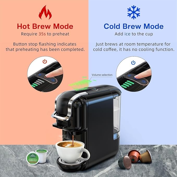 Multi-Capsule Coffee Maker, Hot/Cold Coffee Maker, Milk, ESE Pod Ground Coffee, Cafeteria, 19 Bar, 5 in 1 (Color : H2B WH, Size : CHINA_UK)