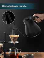 INTASTING Gooseneck Electric Kettle with ±1℉ Temperature Control for Pour Over Coffee & Tea, Quick Heating, BPA-Free Stainless Steel, Built-in Brew Timer, 1500W/0.9L (Ebony Black)