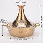 Moroccan Tagine Cooking Pot,Stainless Steel Non Stick Moroccan Casserole with 2 Handles,Large Moroccan Cooker Handmade Tagine Pot with Cone-Shaped Lid(23cm, Rose Gold)