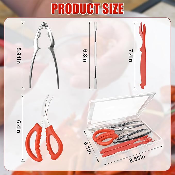 2026 Upgraded 20PCS Seafood Tool Set, Includes 6 Crab Leg Crackers, 6 Stainless Steel Crab Forks, 6 Lobster Shellers, 2 Seafood Scissors & Storage Bag, Nut Crackers for Crab Legs
