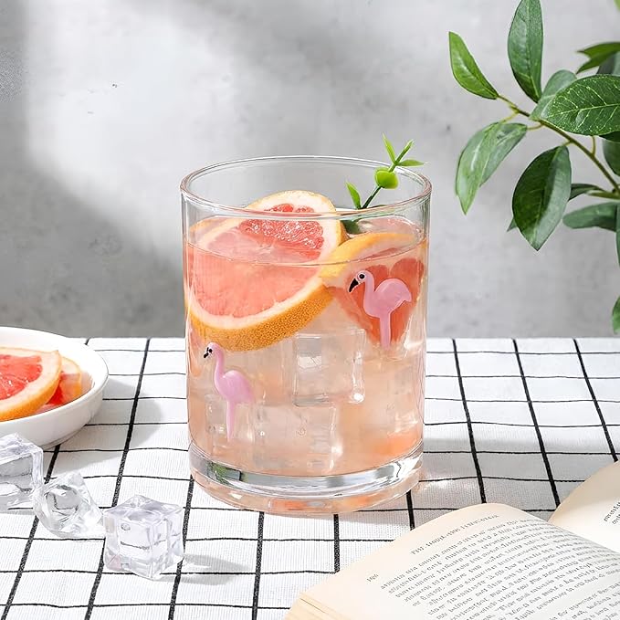 Skylety 2 Pcs Flamingo Icon Juice Glasses Drinking Cups Flamingo Gifts Old Fashioned Stemless Wine Glasses 13.5 oz Whiskey Cocktail Coffee Mugs for Summer Christmas Party Gift Decor