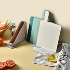 Plastic Cutting Boards for Kitchen, 4-Pieces Cutting Board With Food Icons And Storage Stand, Easy Grip Handle, Professional Chopping Board Set for Meat, Veggies, Fruits（12.9"X 9.4" X 3.1")