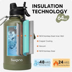 Swigina [2-IN-1 LID] 64 oz Insulated Water Bottle with Silicone Boot (48hrs Cold/24hrs Hot) - DIY Stickers, Leakproof, BPA Free, Half Gallon