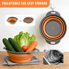 Collapsible Colander Set of 2, Folding Kitchen Strainers with Handles, Space-Saving Over-the-Sink Drainers for Pasta, Veggies & Fruit, BPA-Free, Dishwasher Safe, RV & Camping (Orange)
