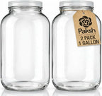 1 Gallon Glass Jar With Lid – 2 Pack Large Glass Jar With Airtight Metal Lids - USDA Approved BPA-Free Dishwasher Safe, Wide Mouth Sun Tea Jar, Gallon Mason Jar for Storage, Fermenting, And Brewing
