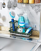Consumest Sponge Holder for Kitchen Sink - Kitchen Sink Caddy Organizer with Removable Drip Tray for Countertop Dish Soap Dispenser Brush Storage Accessories 304 Stainless Steel, Green