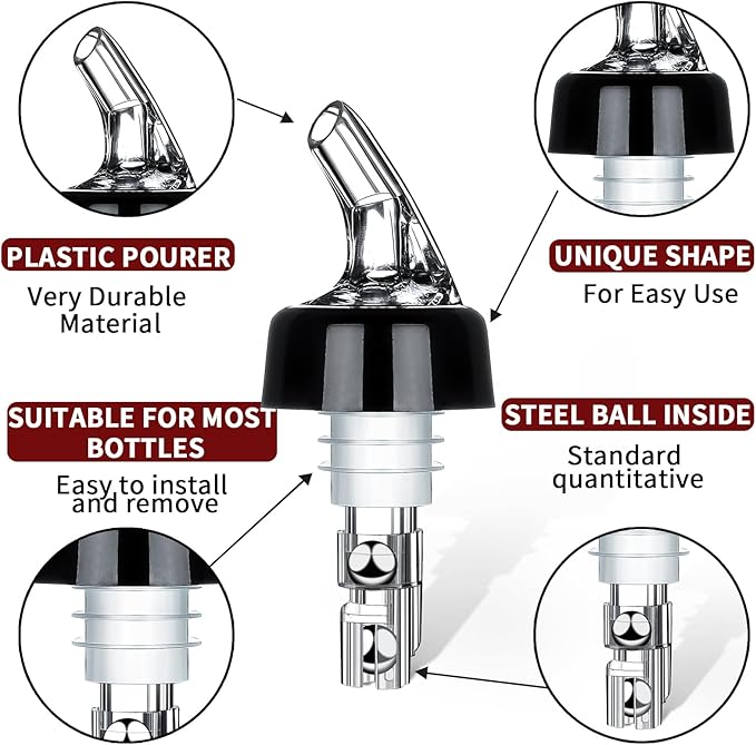 SuproBarware Automatic Measured Bottle Pourer - Quick Shot Spirit Measure Pourer Drinks Wine Cocktail Dispenser Home Bar Tools - 2 pack 1.5oz