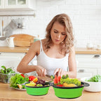 Collapsible Colander, Set of 2 Pcs Collapsible Strainer, Space-Saving Kitchen, Food-Grade Silicone Folding Strainer Colander with Handle, Green