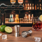 Briout Jigger for Bartending, 2 Pcs Double Cocktail Jigger Japanese Premium 304 Food Grade Stainless Steel Jigger 1 OZ 1/2 OZ, Flat Edge Silver