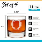 On The Rox (O-Monogram)- 4 Piece Set of 11 Ounce Engraved Heavy Base Rocks Glasses- Quality Elegant Glass-Multi-Purpose Beverage-Rocks Glass- For any Occasion Drinks
