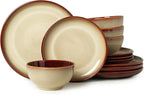 Pokini Stoneware Dinnerware Sets, Ceramic Plates and Bowls Set, Microwave & Dishwasher Safe Kitchen Dish Set, Modern Dinner Salad Plates | Cereal Bowls for 4, Dishware Sets Brown Yellow