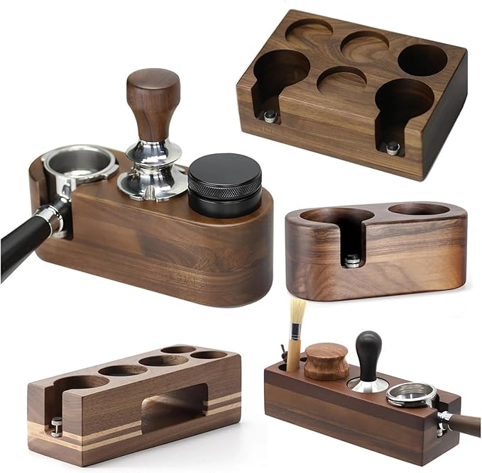 Walnut Wood Coffee Filter Holder, Espresso Tamper Mat Stand, Coffee Maker Support Base Rack, Barista Accessories(Equipped with motor handle)