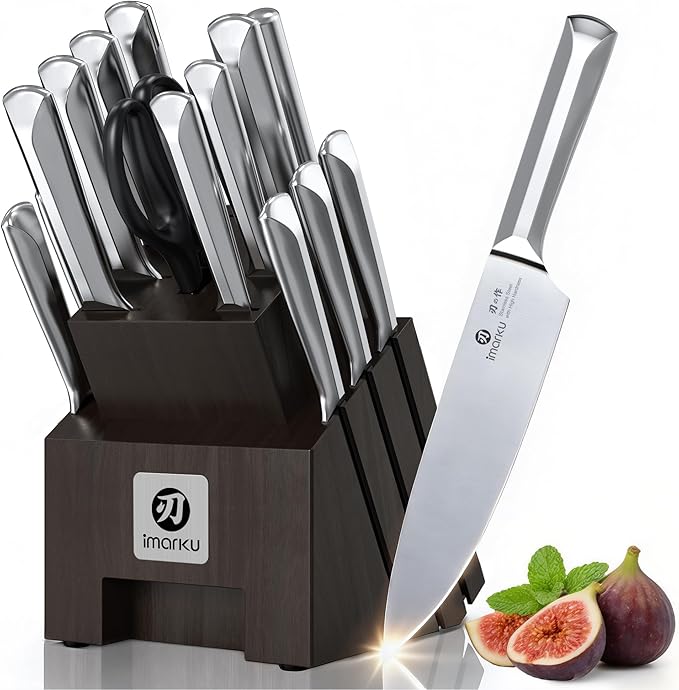 imarku Knife Set, 16 PCS High Carbon Japanese Stainless Steel Knife Sets for Kitchen with Block, Ultra Sharp Kitchen Knife Set with Sharpener Chef Knife Sets, Dishwasher Safe, Best Gifts