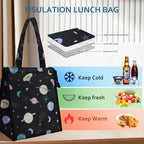 iknoe Lunch Bag Insulated Lunch Bags for Women & Men, 9L Reusable Lunch Tote, Portable Adult Thermal Large Lunch Cooler for Work Picnic Beach (Space Planet)