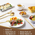 30-Piece Gold Silverware Set, Flatware Set for 6, Food-Grade Stainless Steel Cutlery Set, Includes Spoons Forks Knives, Kitchen Cutlery for Home Office Restaurant Hotel