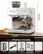 COWSAR 20 Bar Espresso Machine with Grinder & Milk Frother Steam Wand, 58mm Expresso Coffee machines, Commercial Stainless Steel Coffee Maker for Cappuccino and Latte, Perfect for Home Café-Pro