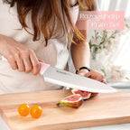 Astercook Knife Set, Kitchen Knives Set with Block and Sharpener 15 Pcs German Stainless Steel Knives Sharp Blade Dishwasher Safe Deba Knives with Ergonomic Handle, Crystal Pink