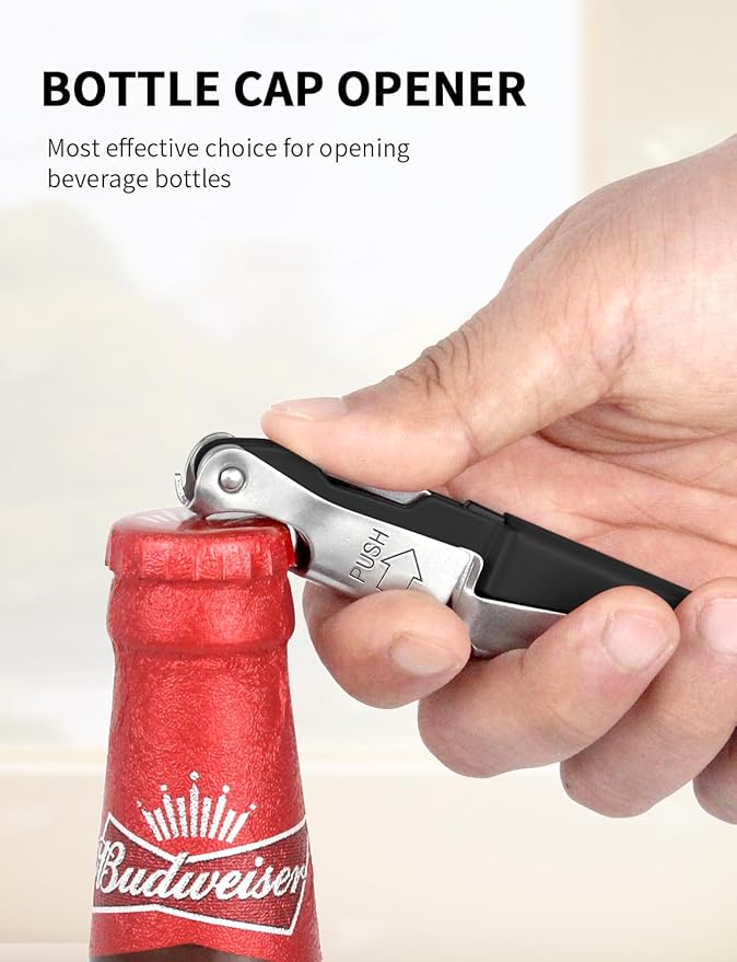 CORKAS Wine Key - Professional Handcrafted Heavy Duty Waiter Corkscrew, Compact Wine Opener with Double Hinged, Foil Cutter and Bottle Opener, Gifts for Servers, Sommelier, Bartenders - Black