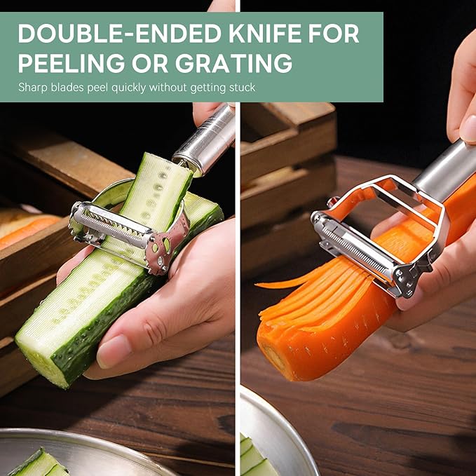 3PCS Set Multi-function Vegetable Peeler, Upgraded Stainless Steel Julienne Peeler, Carrot Potato Melon Fruit Peelers, Fruit Peeler Carrot Shredder Potato Peelers for Home Kitchen Gadget