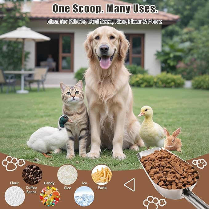 Pet cat-dog food-scoop measuring cup - Food-grade 304 stainless steel material | 3/4 Cup capacity | Precision scale measurements