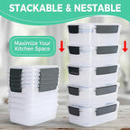 YORY 5 cup Plastic Food Storage Containers with Lids Nestable Freezer Dishwasher Safe Rectangle Meal Prep Container Set,5-Pack