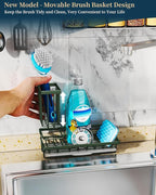 Consumest Sponge Holder for Kitchen Sink - Kitchen Sink Caddy Organizer with Removable Drip Tray for Countertop Dish Soap Dispenser Brush Storage Accessories 304 Stainless Steel, Green