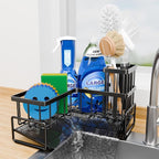 Large Sponge Holder for Kitchen Sink, 90-Degree Sink Caddy Organizer with Dish Brush Holder for Countertop Corner Storage Rack, Metal L-Shaped Kitchen Sink Sponge Soap Organizer Storage Ideas