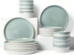 Pokini Dinnerware Sets for 8, Ceramic Plates and Bowls Set, Modern Artisan Dish Set, Microwave & Dishwasher Safe Dishware Set, Chip & Scratch Resistant Dinner Sets, Gradient Green
