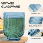 JOVGANK Blue Vintage Glassware Set of 6-14Oz Blue Water Drinking Glass, Art Deco Ripple Highball Glass, Whiskey Cocktail Glasses, for Bar Ice Coffee Juice, Housewarming Gifts and Mother's Day Gift