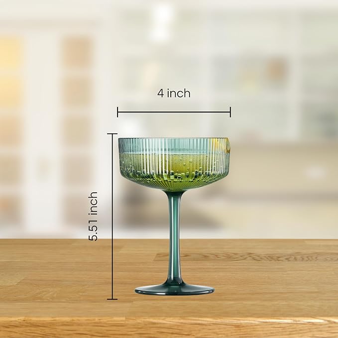 Khen Shatterproof Acrylic Ribbed Vintage Art Deco Martini, Champagne & Cocktail Muted Color Plastic Coupe Glasses | Set of 4 | 8 oz Ripple Glassware Classic Cocktail Indoor & Outdoor, European