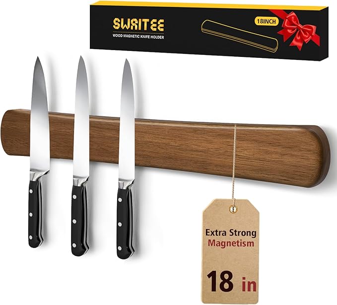 Swaitee Magnetic Knife Holder for Wall, 18 Inch Wood Strong Magnetic Knife Strip, Housewarming Gifts for New Home, Kitchen Storage Space Savers, Farmhouse Kitchen Utensil Organizer Essentials