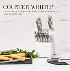 Styled Settings Stainless Steel Knife Set with Built In Sharpener - 14 Piece Ultra Sharp, High Carbon Stainless Steel Kitchen Knife Set Includes White Knife Block with Sharpener Built In