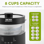 Aroma Housewares Professional 8-Cup (Cooked) SmartCarb Multicooker and Flavor-Lock Food Steamer for Low-Carb Rice and Grains, Glass Inner Pot, Black (AMC-800), Transparent Glass, 4 Cup Uncooked Rice