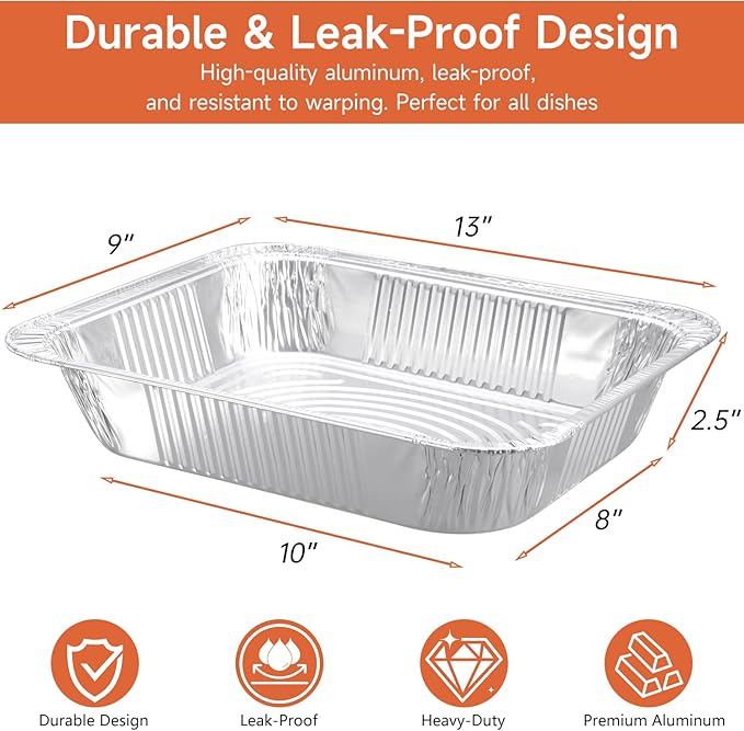 Disposable Aluminum Foil Pans with Lids 9x13-25 Pack Aluminum Foil Pans, Heavy Duty Aluminum Baking Pans for Holiday Cooking, Christmas, Thanksgiving, Parties, Meal Prep & Storage