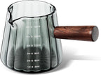 Joeyan 6 oz Grey Glass Measuring Cups with Spout,Borosilicate Glass Triple Pitcher with Scale,Origami Style Espresso Shot Glasses with Wood Handle for Coffee Milk,Dishwasher Safe