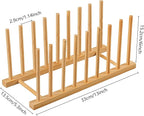 HBlife 2pcs Heighten and Widen Bamboo Dish Dying Rack Pot Lid Plate Organizer Holder for Cabinet, Cutting Board Stand Drainer Storage Plate Rack for Dish, Pot Lid, Bowl, Cup, Cutting Board and Books