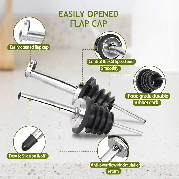 AOZITA 17oz Glass Olive Oil Dispenser - Oil and Vinegar Cruet Bottle with Stainless Steel Pourers - Funnel For Easy Refill - Olive Carafe Decanter for Kitchen