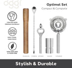 OGGI 6-Piece Slim Bartender Kit - Ideal Bar Cart Accessories, Great Decor and Accessories for the Home Bar, Bartending Kit - Acacia Base & Muddler, Stainless Stirrer, Opener, Jigger, Cocktail Strainer