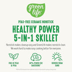 GreenLife 12" 5QT Square Electric Skillet, Glass Vented Lid, Ceramic PFAS-Free Nonstick Coated Interior, Adjustable Temperature Control, Cool Touch Handles, Quick Even Heating, Scratch Resistant,Black