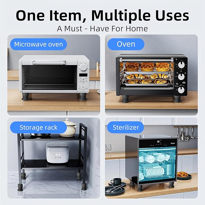 Microwave Risers - Adjustable Height (1.6in-2.6in) Microwave Oven Feet, 4-Pack Non-Slip Microwave Cooling Stand for Small Appliances (Microwave, Air Fryer) & Furniture (Sofa, Table) Black