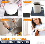 Silicone Trivet Mats 4 Heat Resistant Pot Holders Multipurpose Non-Slip Hot Pads for Kitchen Potholders, Drying mat, Jar Opener, Spoon Holder, Coaster.(Black Hidden Blue)