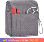 HOMEST Stand Mixer Quilted Dust Cover with Pockets Compatible with KitchenAid 6/7/8 Quart Bowl Lift, Grey (Patent Design)