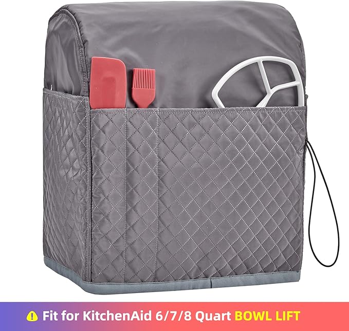 HOMEST Stand Mixer Quilted Dust Cover with Pockets Compatible with KitchenAid 6/7/8 Quart Bowl Lift, Grey (Patent Design)