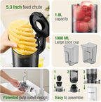 TUUMIIST Cold Press Juicer Machine, 5.3 Inch Extra Large Feed Chute for Whole Fruits, Easy to Clean Slow Juicer, High Yield, BPA Free - Classic White