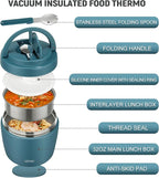 wiwens Thermo Food Jar for Hot Food Adults 32OZ Soup Thermo Lunch Containers Wide Mouth Vacuum Insulated Stainless Steel Leakproof Bento Box with Spoon (lake blue)