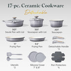 CAROTE 17Pcs Titanium Cookware Set, Pots and Pans Set Non Stick, Kitchen Cooking Set with Detachable Handle, Non Toxic Induction Cookware, Dishwasher/Oven Safe