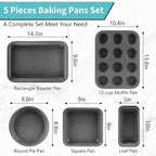 Baking Pans Set, 5 Piece Grey Marble Nonstick Bakeware with 100 Cupcake Liners – Stackable Carbon Steel Set for Small Kitchens, Apartments, Home Baking and Gifts