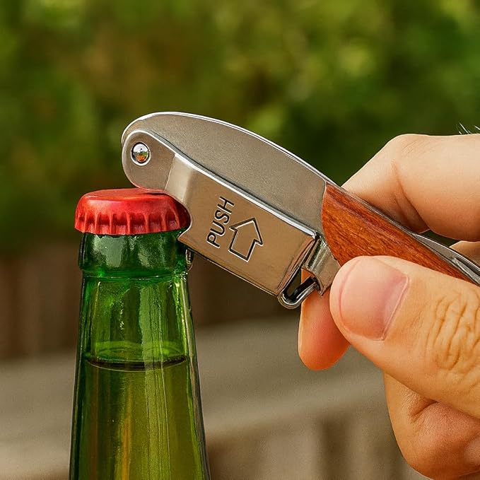 Professional Waiter’s Corkscrew – Double-Hinged Wine Opener with Wooden Handle & Leather Case, Durable Stainless Steel Wine Key for Bar, Restaurant & Home